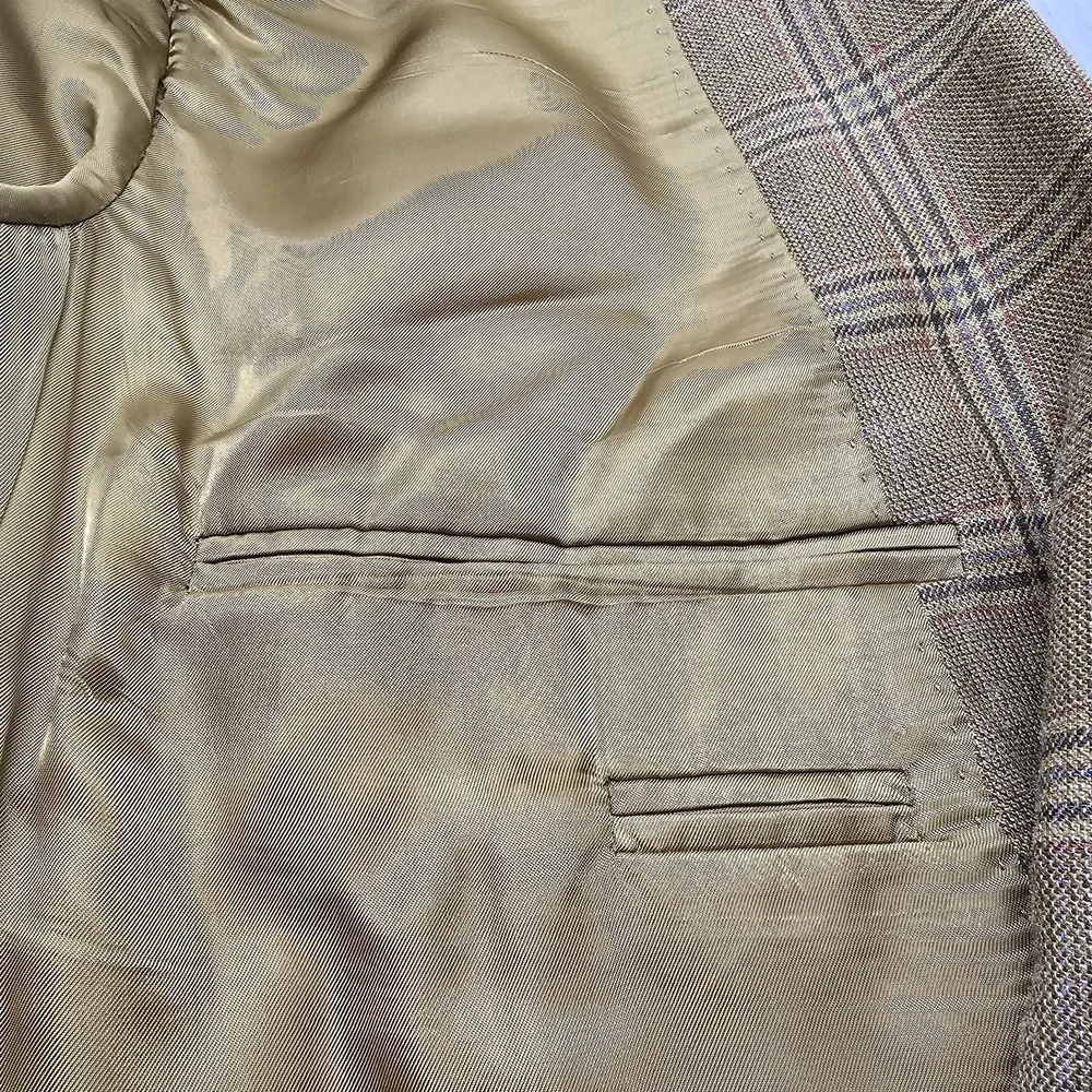 Vtg Jos A Bank Sport‎ Coat Blazer Mens 44R Silk Wool Jacket Windowpane Plaid